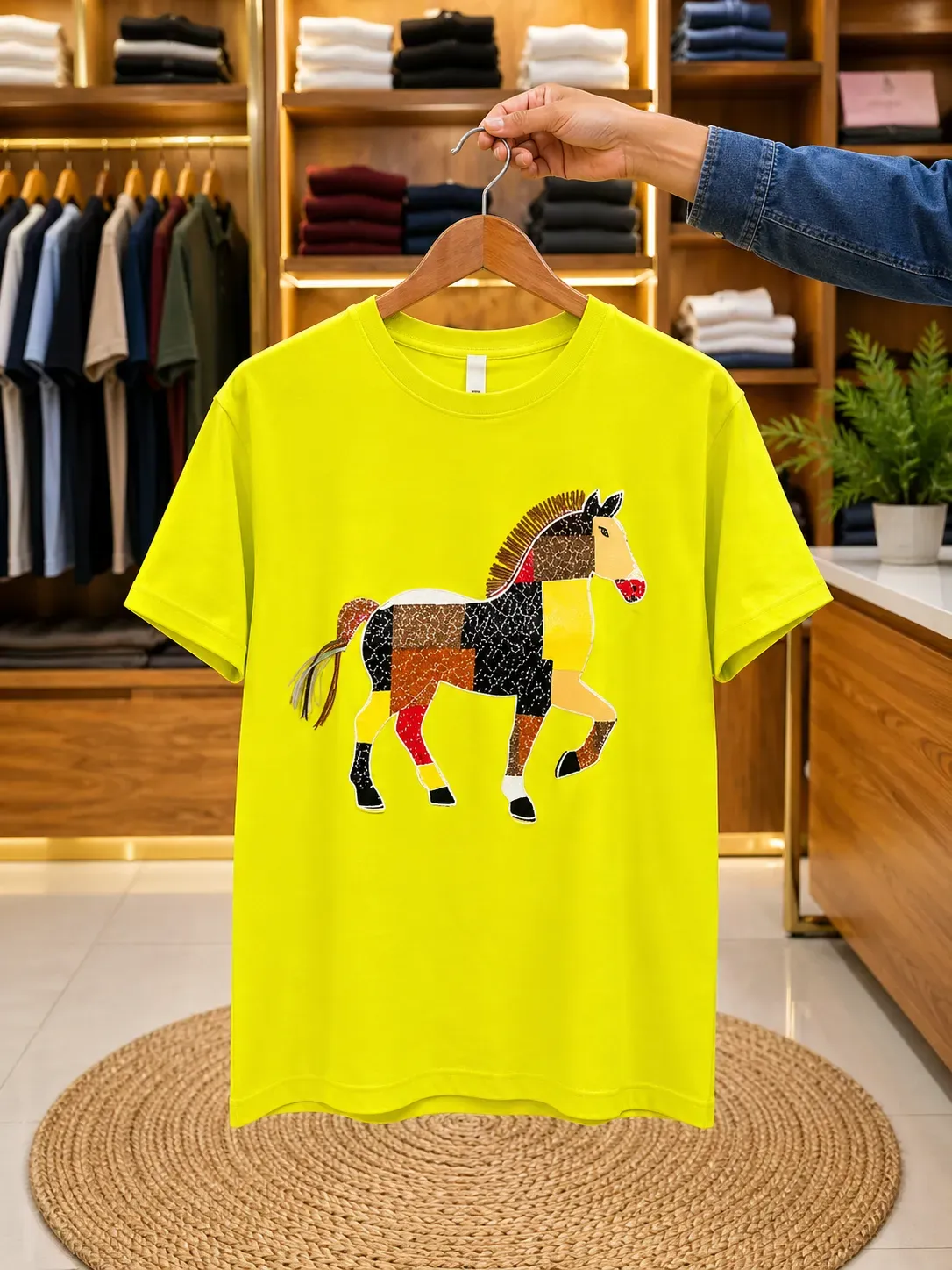 Men's Yellow Graphic Horse Printed T-Shirt